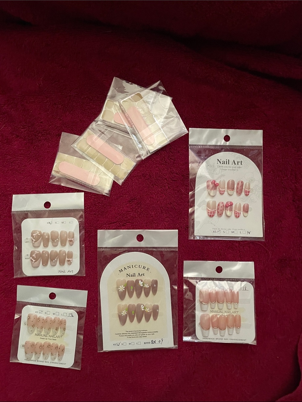 Nail Art Press-On Set – Assorted Pink & Nude Designs 5 sets lot bundle